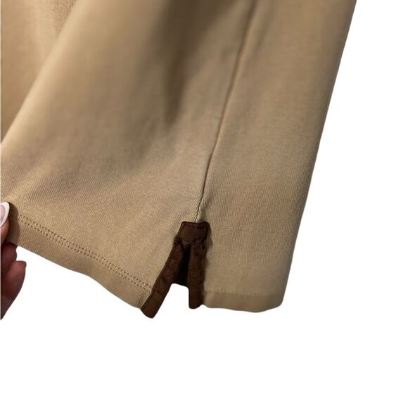 Lauren Ralph Lauren Tan Brown Suede Trim V Neck Long Sleeve top Size Med - Picture 7 of 11